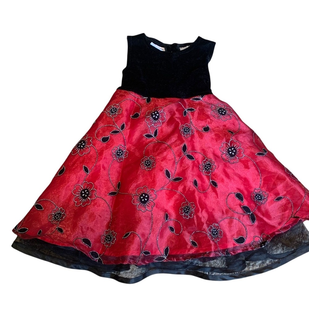 Blueberi‎ Boulevard Girls 24M Velvet Red Black Party Holiday Christmas Dress